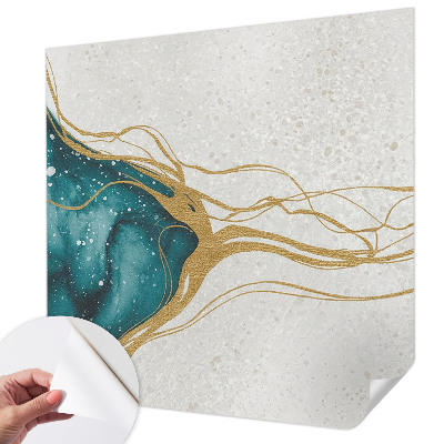 Peel and stick wall mural for bedroom with turquoise line pattern