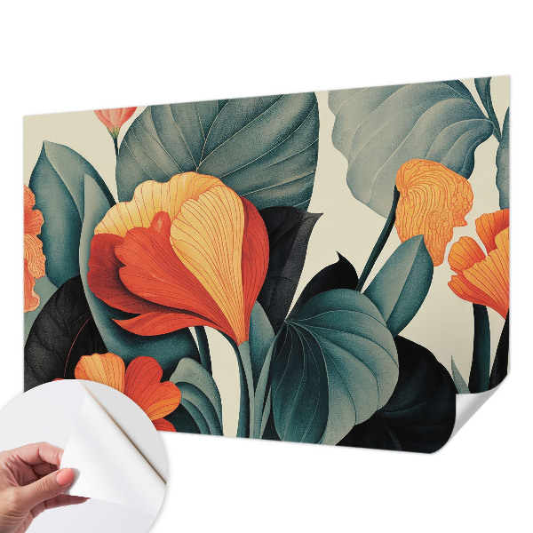 Nursery wall mural with colorful flower illustrations