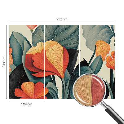 Nursery wall mural with colorful flower illustrations