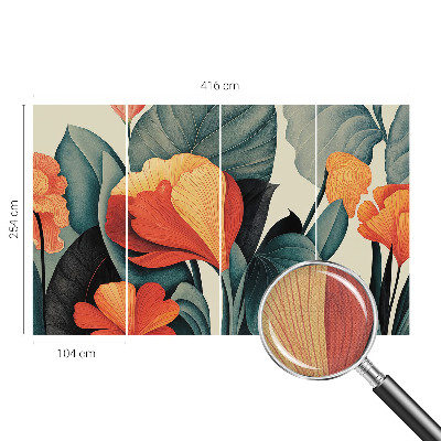 Nursery wall mural with colorful flower illustrations