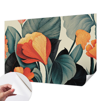Nursery wall mural with colorful flower illustrations
