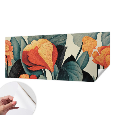 Nursery wall mural with colorful flower illustrations