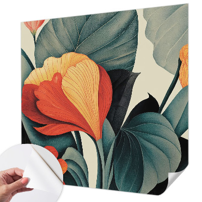 Nursery wall mural with colorful flower illustrations