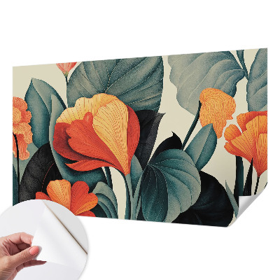 Nursery wall mural with colorful flower illustrations