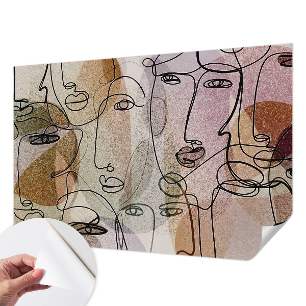 Self-adhesive wall mural with a linear faces design