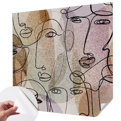 Self-adhesive wall mural with a linear faces design