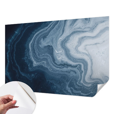 Peel and stick wallpaper mural with a blue wave pattern