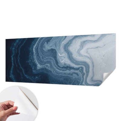 Peel and stick wallpaper mural with a blue wave pattern