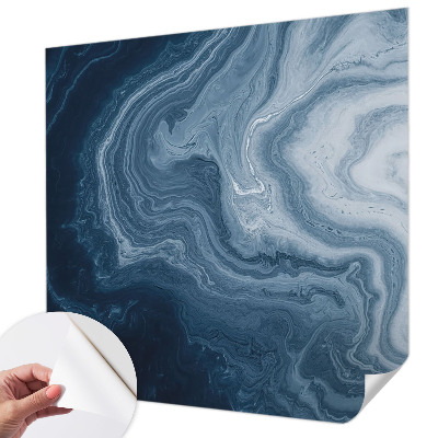 Peel and stick wallpaper mural with a blue wave pattern