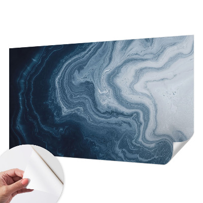 Peel and stick wallpaper mural with a blue wave pattern