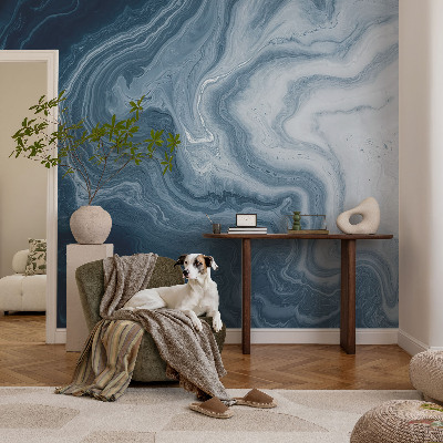 Peel and stick wallpaper mural with a blue wave pattern