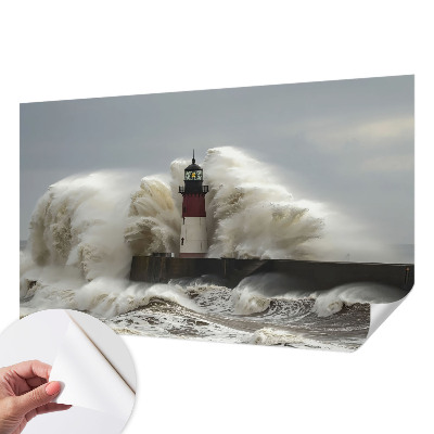 Stick-on wall mural with a sea waves design