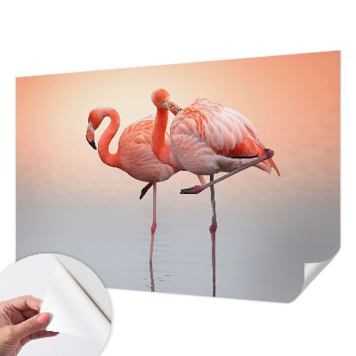 Self-adhesive wall mural with a delicate flamingo pattern