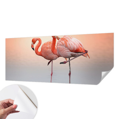Self-adhesive wall mural with a delicate flamingo pattern