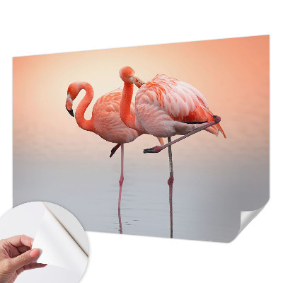 Self-adhesive wall mural with a delicate flamingo pattern