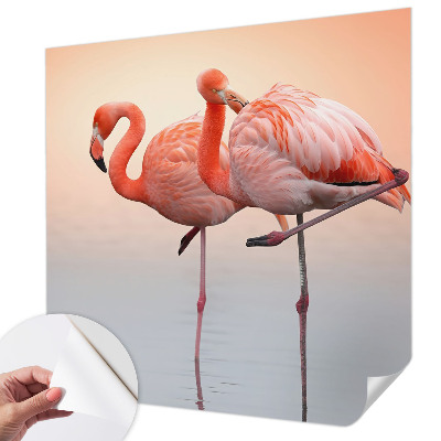 Self-adhesive wall mural with a delicate flamingo pattern