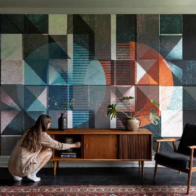 Baby room wall mural with abstract forms