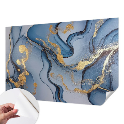 Children's wall mural with a blue waves design
