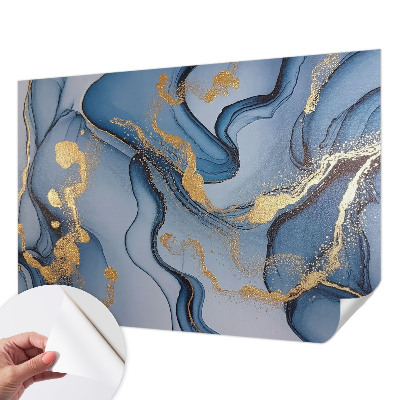 Children's wall mural with a blue waves design