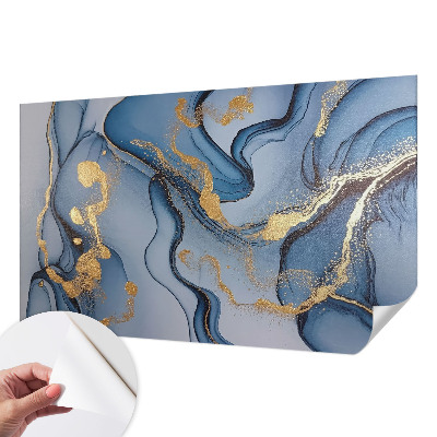 Children's wall mural with a blue waves design