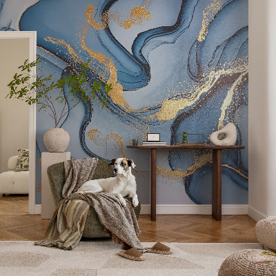 Children's wall mural with a blue waves design