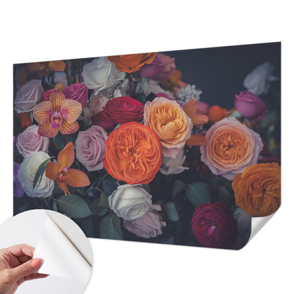 Peel and stick wallpaper mural with a colorful bouquet design