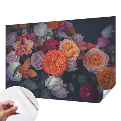 Peel and stick wallpaper mural with a colorful bouquet design