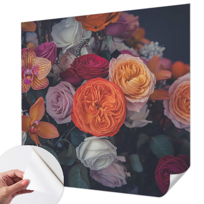 Peel and stick wallpaper mural with a colorful bouquet design