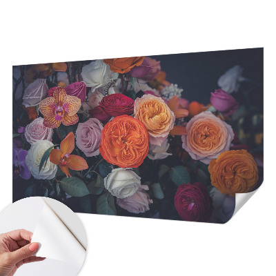 Peel and stick wallpaper mural with a colorful bouquet design