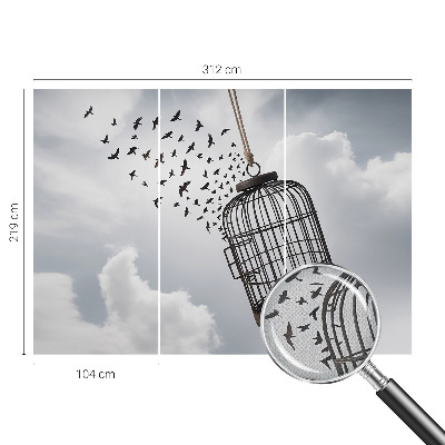 Self-adhesive wall mural with a flying birds motif
