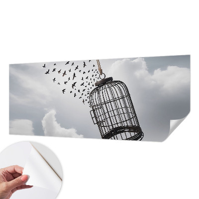Self-adhesive wall mural with a flying birds motif