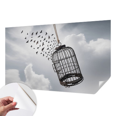 Self-adhesive wall mural with a flying birds motif