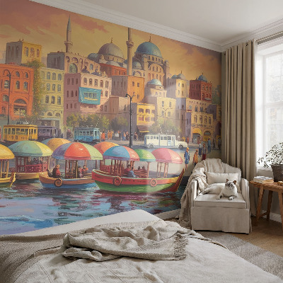 Self-adhesive photo wallpaper with an urban coast design