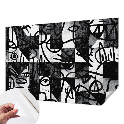 Stick-on wall mural with a chaotic hand-drawn design