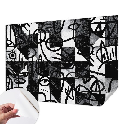 Stick-on wall mural with a chaotic hand-drawn design