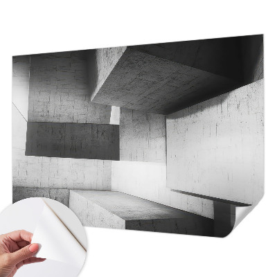 Removable wall mural featuring geometric sculptures