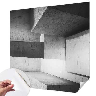 Removable wall mural featuring geometric sculptures