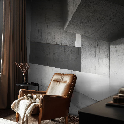 Removable wall mural featuring geometric sculptures