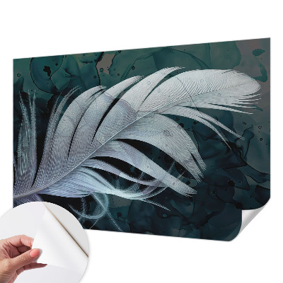Peel and stick wall mural for bedroom with an ethereal feather design