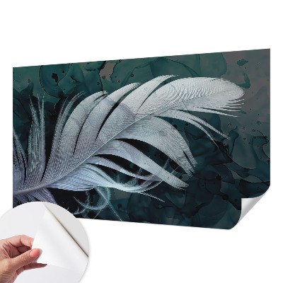 Peel and stick wall mural for bedroom with an ethereal feather design