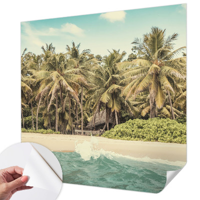 Nursery wall mural with a tropical beach design