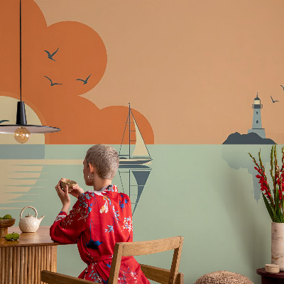 Peel and stick wallpaper mural with a sea-themed design