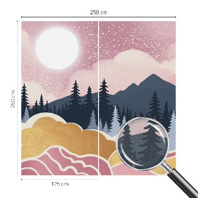 Peel and stick wall mural for living room with a pink sunset design