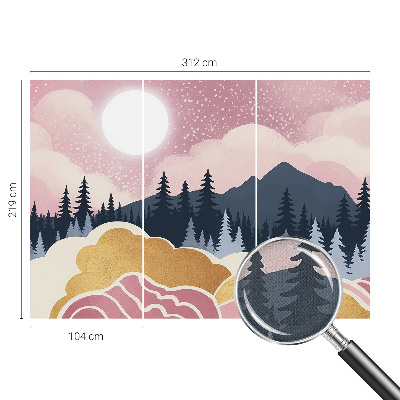 Peel and stick wall mural for living room with a pink sunset design