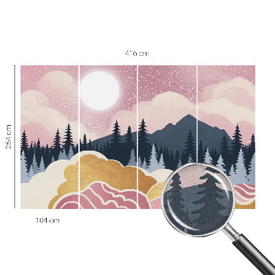 Peel and stick wall mural for living room with a pink sunset design