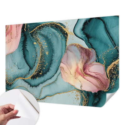 Peel and stick wall mural for living room with an artistic waves design