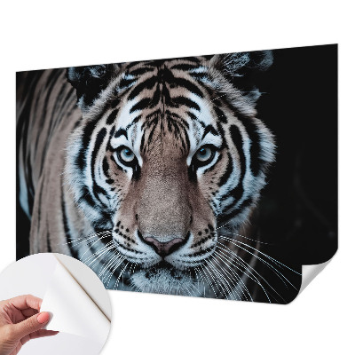 Nursery wall mural with a realistic tiger portrait for a child's room