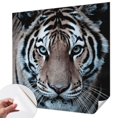Nursery wall mural with a realistic tiger portrait for a child's room