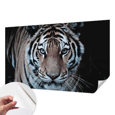 Nursery wall mural with a realistic tiger portrait for a child's room