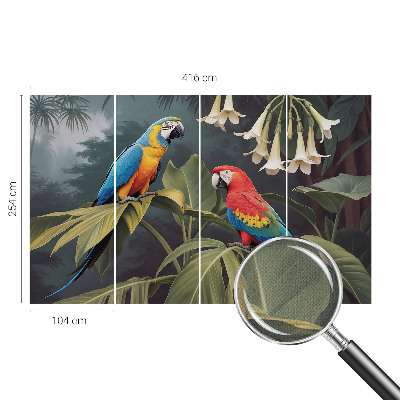 Peel-and-stick wall mural with a colorful parrot design for bedroom decor